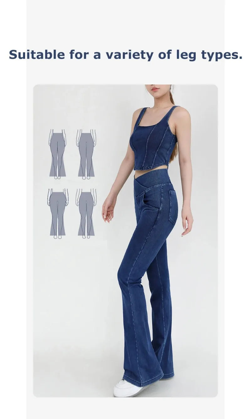 Casual Jeans Womens Activewear Women Bell Bottom Pants High Waist Yoga Flare Leggings 4 Way Stretch Denim Fitness Workout Sports