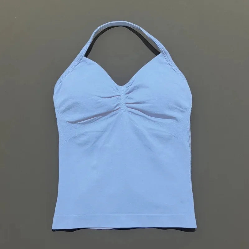 Women's Sexy Sports bra - Open Back Design, Breathable Stretchy Fabric for Yoga- Elegant Solid Color All-Season Activewear