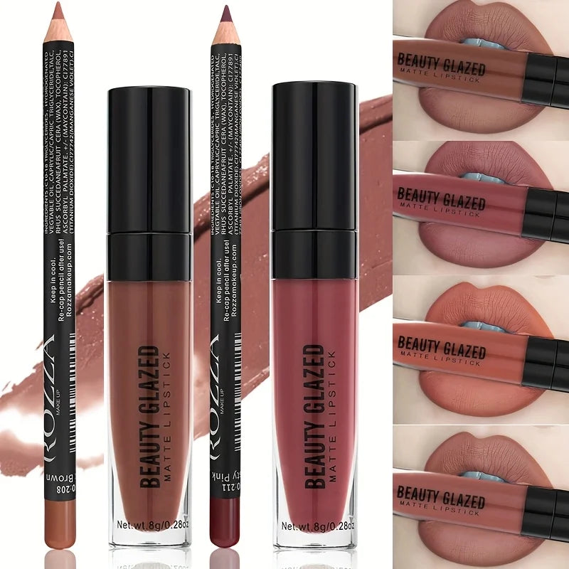 2pcs Gloss & Lip Liner Combo,Nourishing Hydration Non-Sticky Lip,Natural Nude Tinted Lip Glow Oil Lightweight Long Wear Shiny