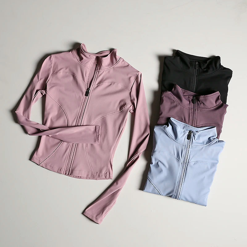 Slim Fit Sports Jacket Stand Collar Zipper Coat Sports Fitness Yoga Clothing Plus Velvet Jacket Slimming Quick-drying Top Suit