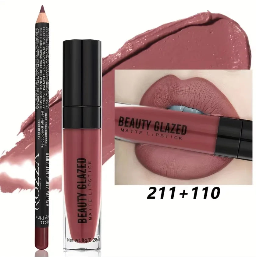 2pcs Gloss & Lip Liner Combo,Nourishing Hydration Non-Sticky Lip,Natural Nude Tinted Lip Glow Oil Lightweight Long Wear Shiny