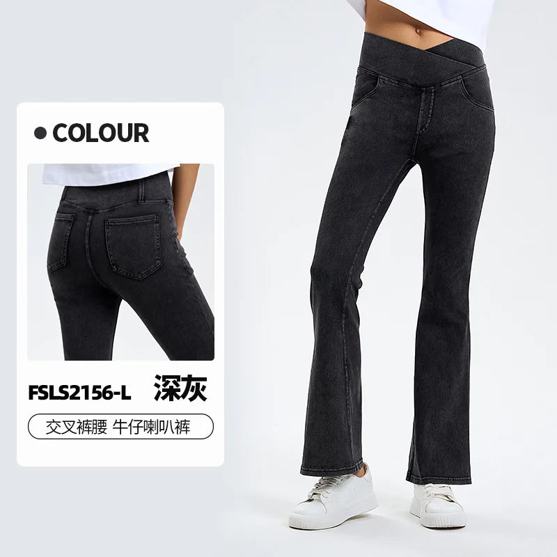 Casual Jeans Womens Activewear Women Bell Bottom Pants High Waist Yoga Flare Leggings 4 Way Stretch Denim Fitness Workout Sports