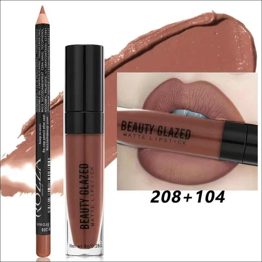 2pcs Gloss & Lip Liner Combo,Nourishing Hydration Non-Sticky Lip,Natural Nude Tinted Lip Glow Oil Lightweight Long Wear Shiny