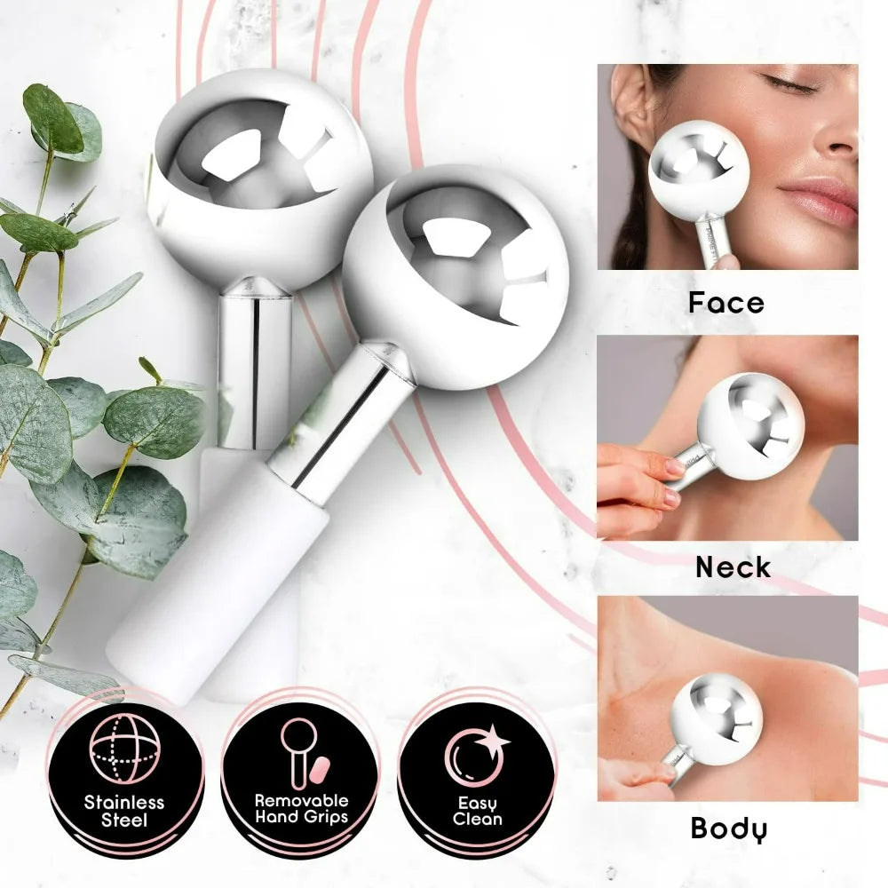 Cryo Face Massager Ice Globes Unbreakable Steel Cooling Roller for Puffiness Dark Circles Skin Care Tool