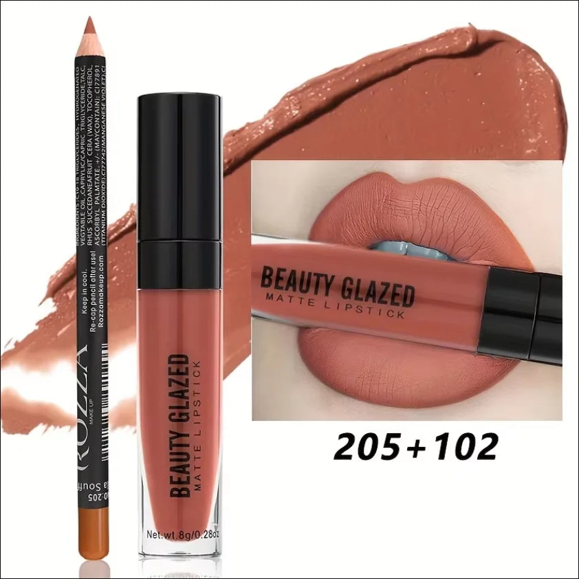 2pcs Gloss & Lip Liner Combo,Nourishing Hydration Non-Sticky Lip,Natural Nude Tinted Lip Glow Oil Lightweight Long Wear Shiny