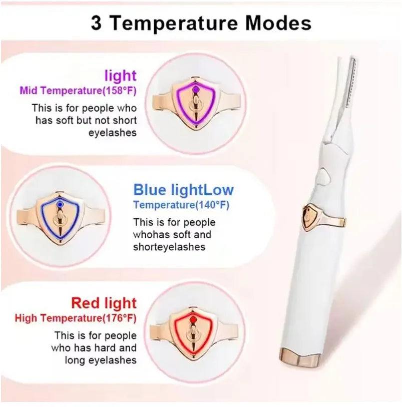Portable 3 Temperature Mode Heated Eyelashes Curling Tool Electronic USB Natural Fake Eye Lash Curler Beauty Supplies