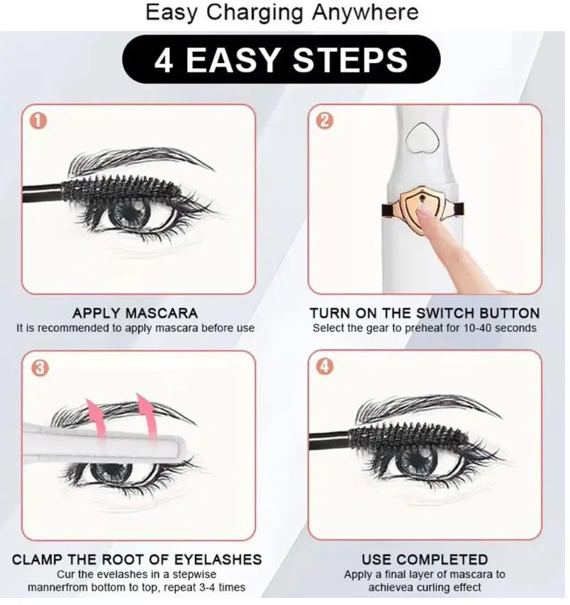 Portable 3 Temperature Mode Heated Eyelashes Curling Tool Electronic USB Natural Fake Eye Lash Curler Beauty Supplies