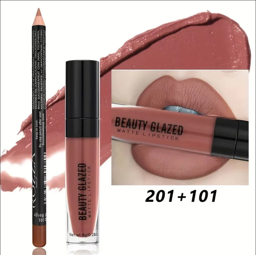 2pcs Gloss & Lip Liner Combo,Nourishing Hydration Non-Sticky Lip,Natural Nude Tinted Lip Glow Oil Lightweight Long Wear Shiny