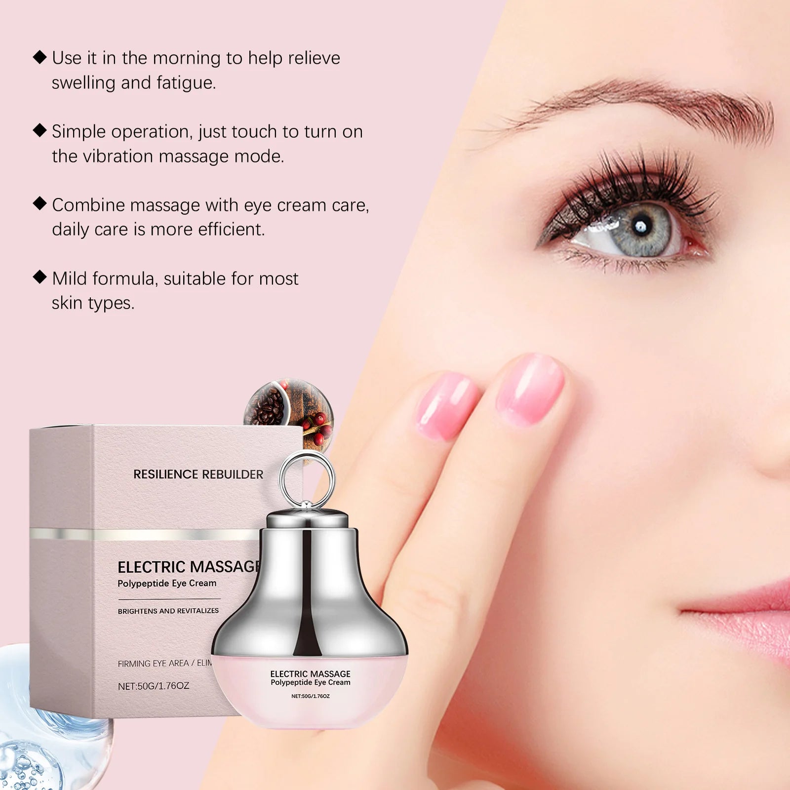 Polypeptide Eye Cream Electric Massage Eye Cream Lightening Dark Circles Puffiness Remove Eye Bags Brighten Eye Skin Care 50g