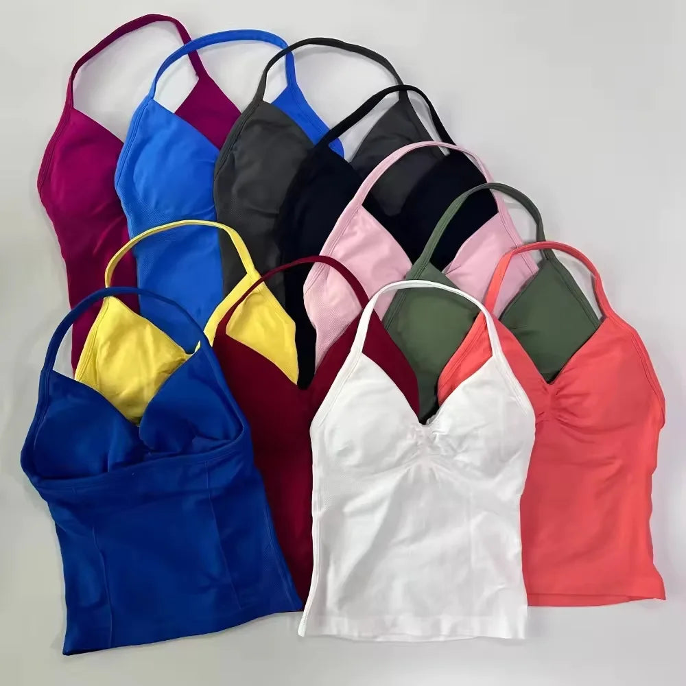 Women's Sexy Sports bra - Open Back Design, Breathable Stretchy Fabric for Yoga- Elegant Solid Color All-Season Activewear