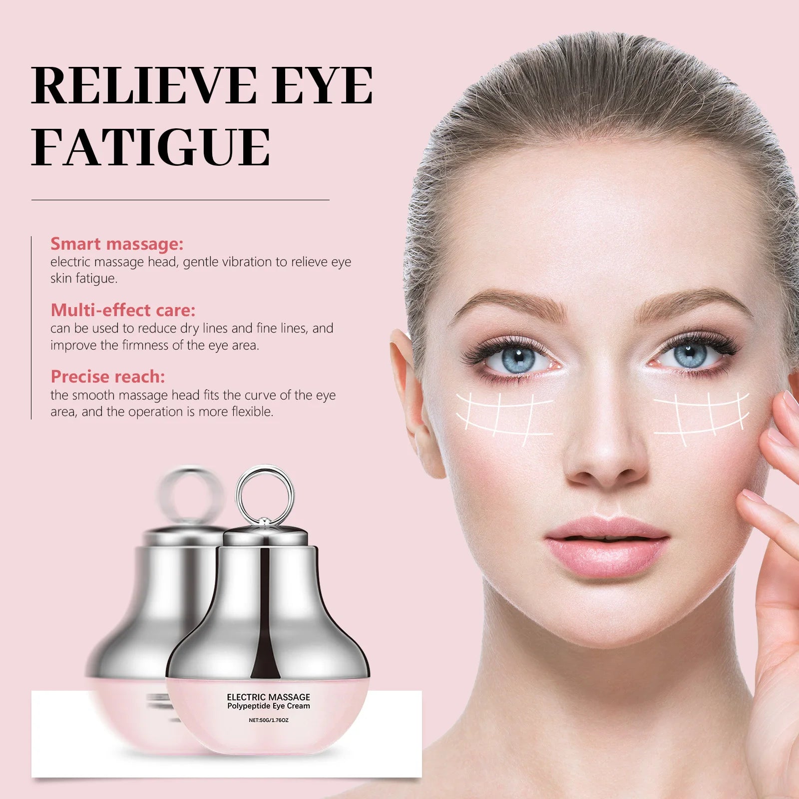 Polypeptide Eye Cream Electric Massage Eye Cream Lightening Dark Circles Puffiness Remove Eye Bags Brighten Eye Skin Care 50g
