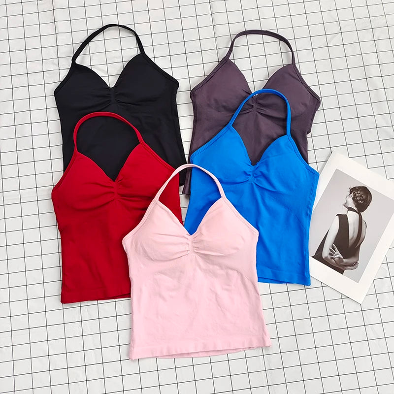 Women's Sexy Sports bra - Open Back Design, Breathable Stretchy Fabric for Yoga- Elegant Solid Color All-Season Activewear